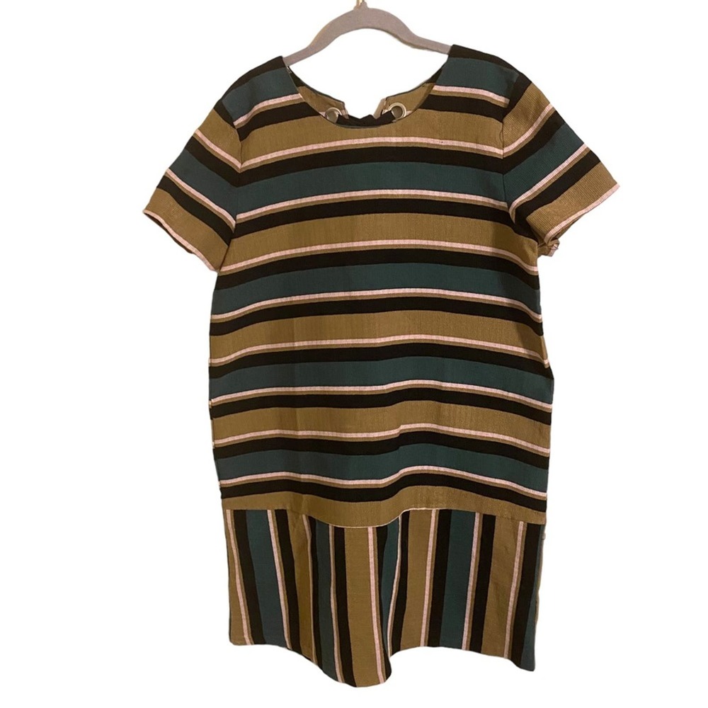 Maeve Tan Striped Lace Up Drop Waist Mini Dress Large